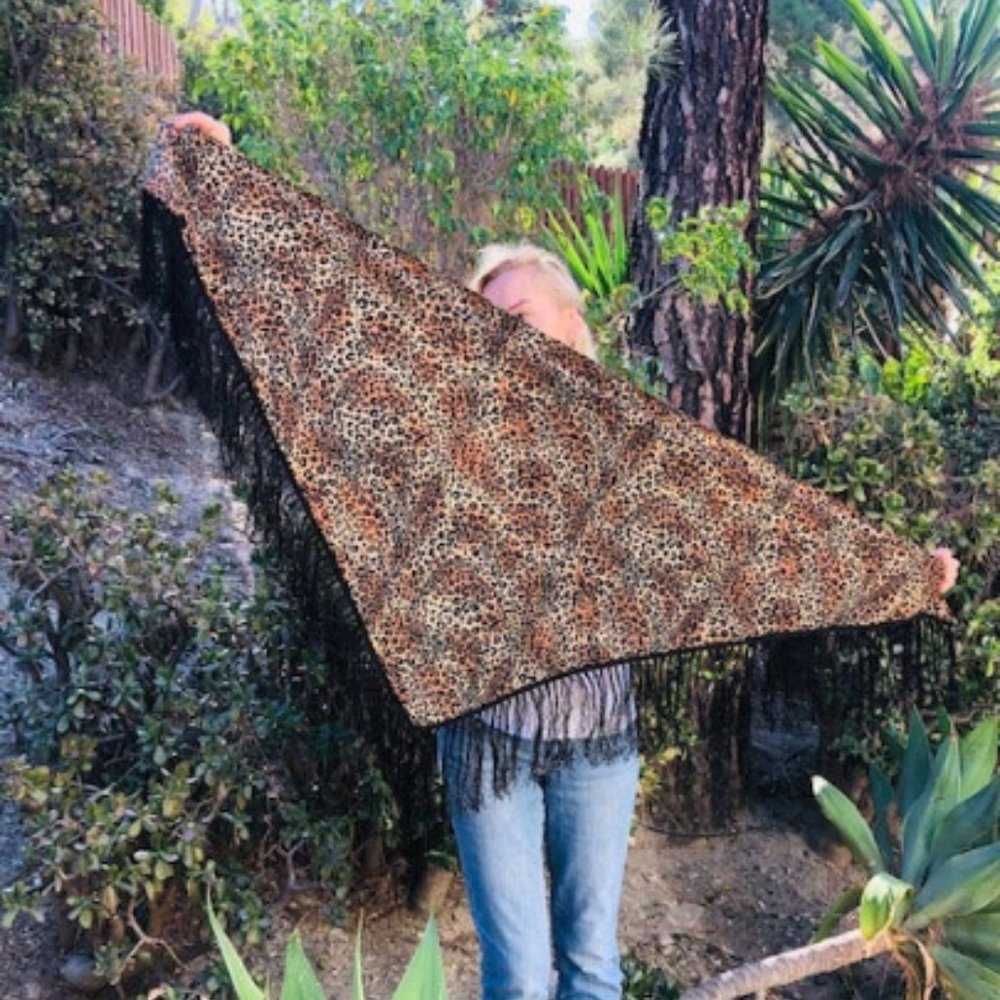 Cheetah Print Shawl,Spanish Shawl Wrap Fringed Gem